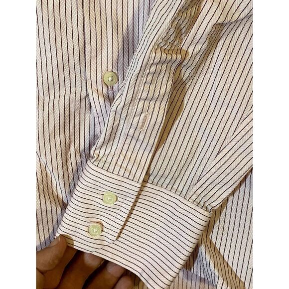 Zara Man US 17 Dress Shirt Mens Button Down Long Sleeve Collar Pink Red Stripe - Picture 10 of 13